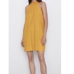 ZARA CUTWORK EMBROIDERY HIGH NECK SHIFT-DRESS